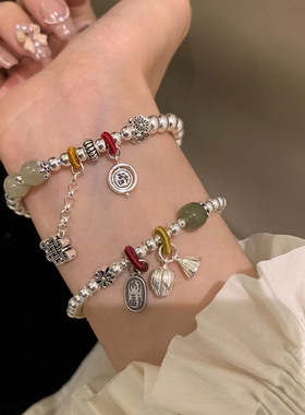 招财纳福金属串珠流苏手链女设计感小众复古个性简约百搭气质手饰