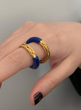 小众设计感滴油麻花金属开口戒指女韩国个性百搭气质时尚指环戒子