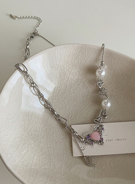 珍珠金属爱心项链女设计感小众个性简约百搭气质时尚颈链锁骨链