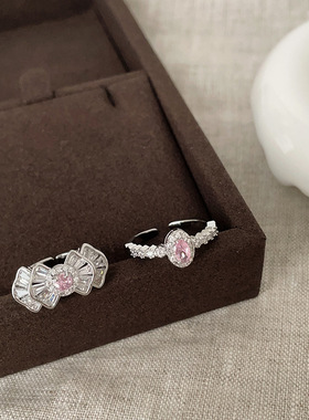 甜美微镶粉色锆石蝴蝶开口戒指女小众设计感气质轻奢优雅指环戒子