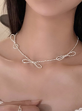 小众设计感蝴蝶结珍珠项链女轻奢复古优雅高级个性百搭颈链锁骨链