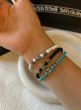 天然石串珠十字架金属手链女设计感小众复古个性百搭气质手镯手饰