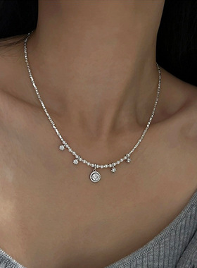 珍珠碎银子锆石流苏项链女法式复古轻奢优雅简约百搭颈链锁骨链