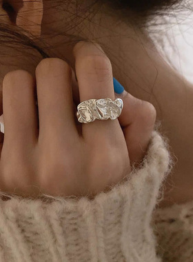 复古不规则金属褶皱开口戒指女时尚个性ins冷淡风小众设计感指环