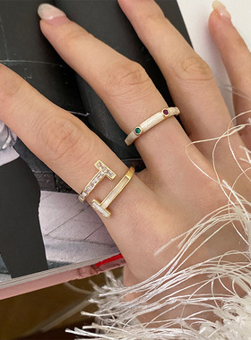 小众设计感锆石滴油贝壳戒指女复古个性简约百搭气质时尚指环戒子