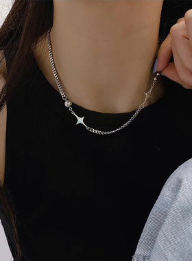 极简冷淡风不锈钢星芒链条项链女韩国简约个性百搭气质颈链锁骨链