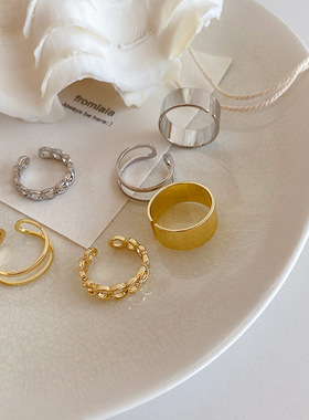 冷淡风复古韩国东大门金属链条开口戒指套装女 百搭小众气质指环