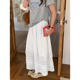 3th Morning 心动白月光 镂空钩花拼接高腰A字半身裙ZY2855