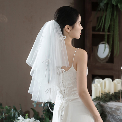 新娘主婚纱短款头饰简约结婚头纱