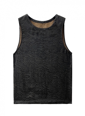 B24319-夏季男士新款大浪淘沙香云纱蚕丝缇花中式盘口双面穿背心