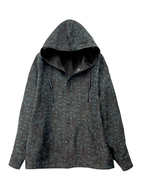 B24325-男士桑蚕丝龟裂纹香云纱商周青铜器纹双面穿帽衫