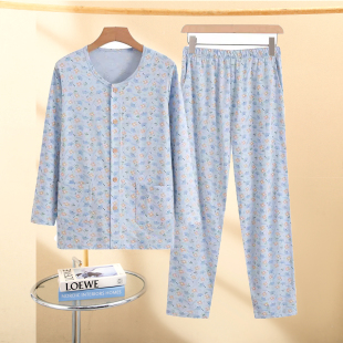 中老年女士棉针织开衫家居服套装中年宽松薄款睡衣妈妈装