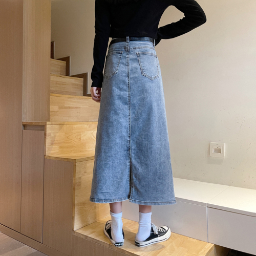 Real price denim skirt with new high waist and thin crotch covering skirt without belt