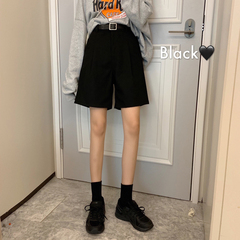 New woolen yuppie style casual slim pants straight pants girl student shorts with belt