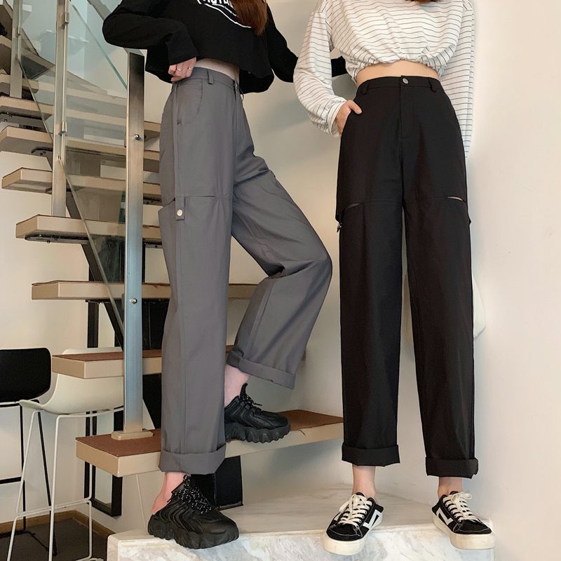 Real shot, real price, handsome and slim overalls, versatile, straight, loose, wide leg, high waist pants, women's curly casual pants