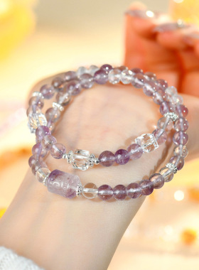 批发天然紫水晶回纹珠双圈手链新中式时尚原创女手串景区热销