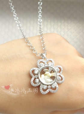 四叶草镀18k白金蝴蝶花包邮吊坠