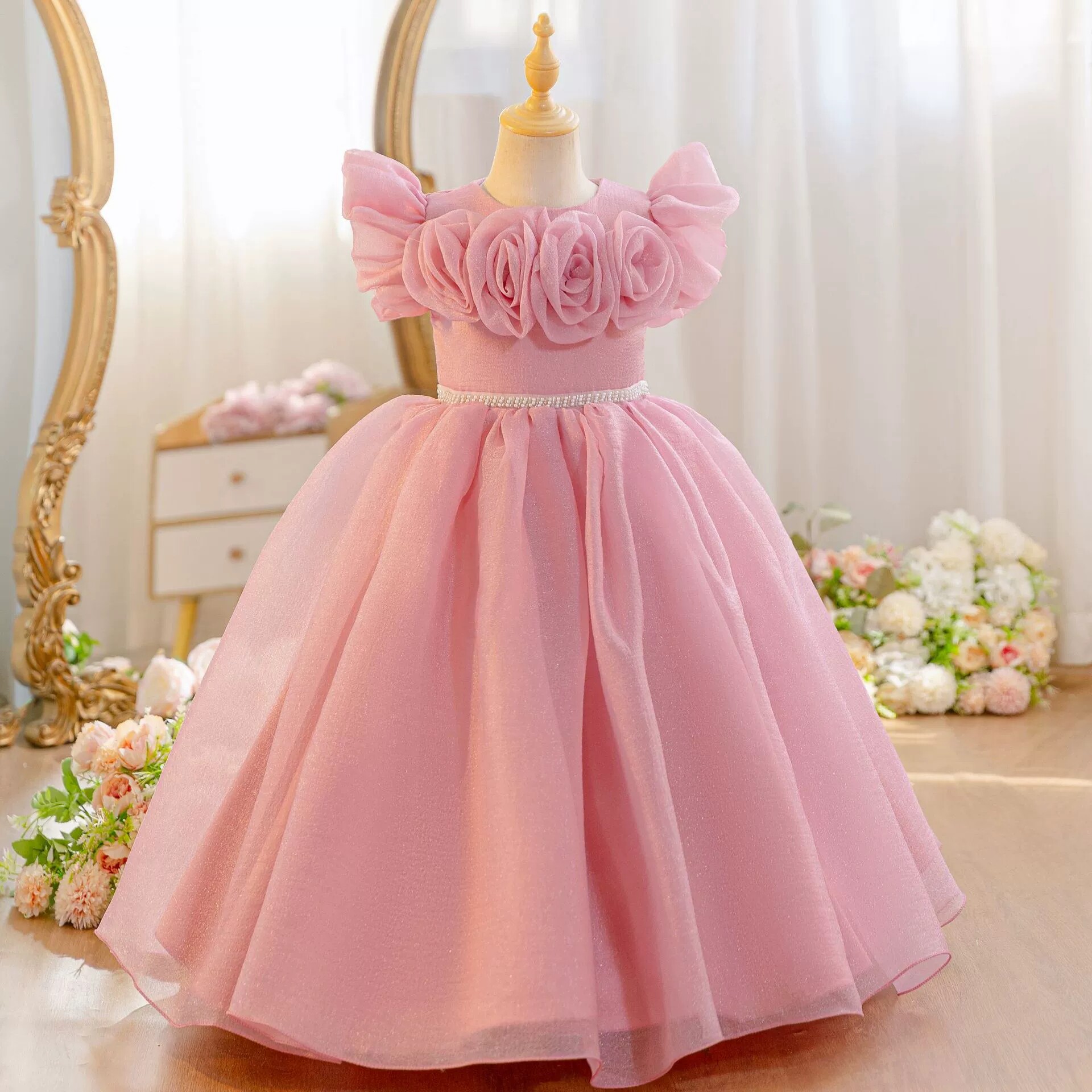 六一女童公主演出礼服立体花朵