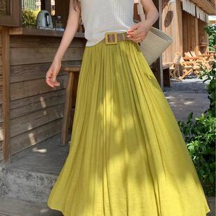 a字裙新款 纯色褶裥时尚 带优雅褶皱休闲裙 西式 2025年夏季