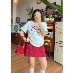 设计感白色体恤胖MM遮肉显瘦上衣 大码 微胖蝴蝶结短袖 T恤女装 夏季