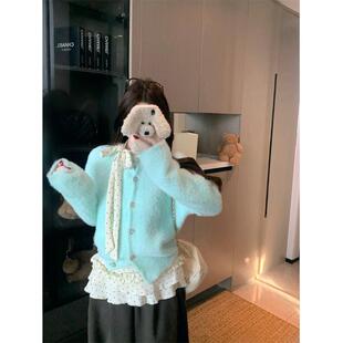 清新绿色仿水貂毛衣开衫 软糯休闲减龄针织上衣 外套女秋冬2026新款