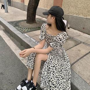 碎花开叉连衣裙女微胖MM收腰显瘦泡泡袖 大码 法式 2025夏季 裙子 新款