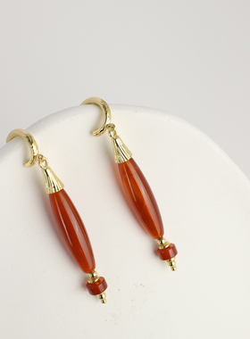 2025秋冬中国风红色夸张18K包金长耳环耳饰女S925银针ZD