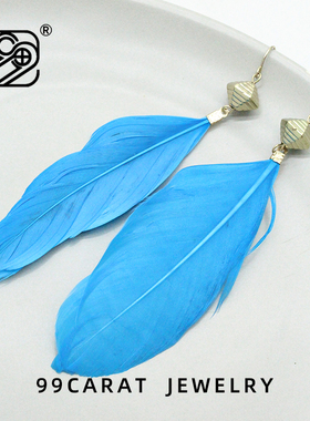 99克拉欧美新款饰品品牌蓝色羽毛简洁耳坠环饰女民族时尚（FL）