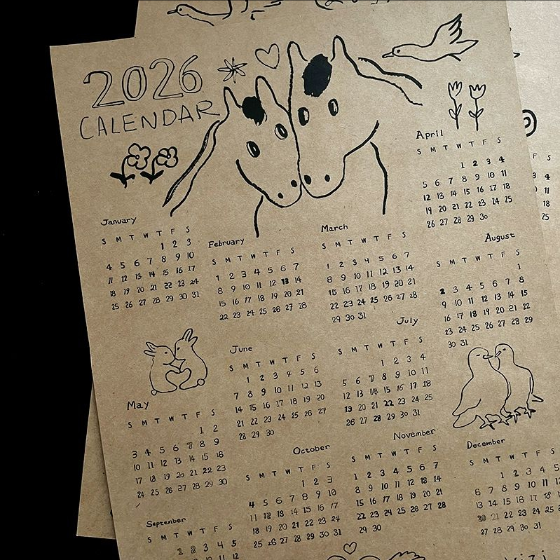 2026马年挂历新年日历年历月历创意可爱年全年一张装饰画大挂历