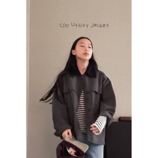 Ohh Cake Clio克里奥 杉木色翻领短外套|中性复古风 耐看工装上衣