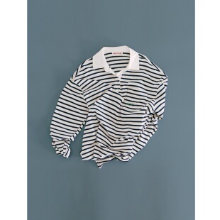 小白领条纹长袖 Nico尼克 T恤 慵懒质感 Ohh 休闲宽松polo衫 Cake