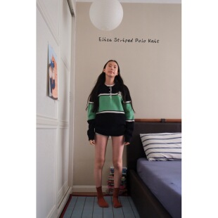 Ohh Cake Eliza伊莱莎 绵羊毛Polo领条纹毛衣 |慵懒保暖 针织上衣
