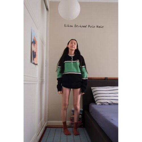 Ohh Cake Eliza伊莱莎 绵羊毛Polo领条纹毛衣 |慵懒保暖 针织上衣