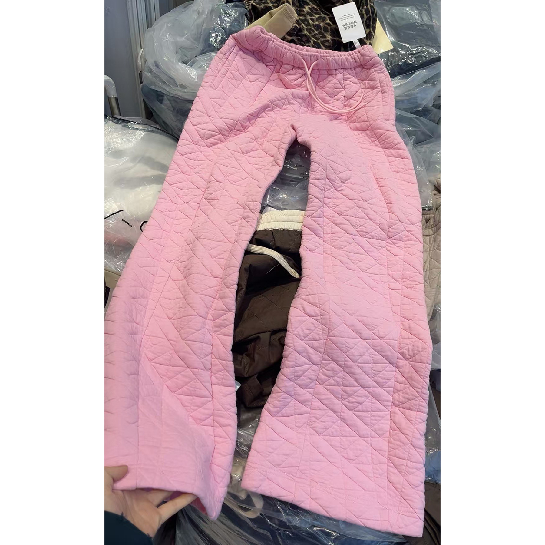 欧洲站2025冬款hav欧货 松紧腰菱形格夹棉休闲裤特价,女装/女士精品,短外套,淘宝优惠券,粉丝福利购,淘宝优惠卷