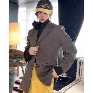 欧洲站2026春新款HAV欧货 气质西服领垫肩可拆卸衣服底边西装外套