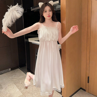 冰雪丝凉感2024新款 性感吊带睡裙女夏季 白色仙女风夏天睡衣家居服
