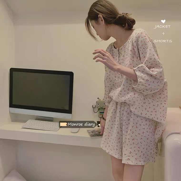 睡衣女夏季纯棉短袖可外穿套装