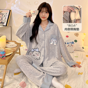 带胸垫睡衣女春秋季 纯棉长袖 2025新款 网红风卡通可外穿家居服套装