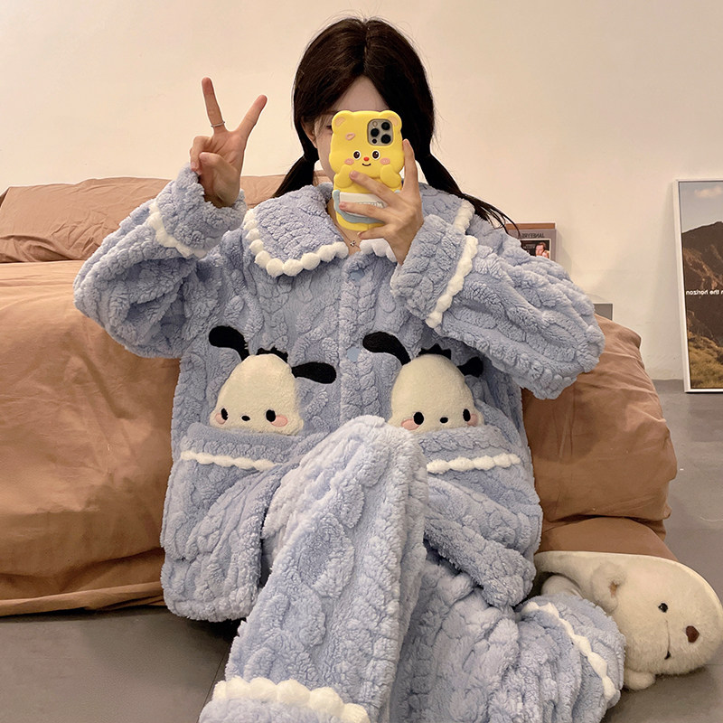 睡衣女冬季珊瑚绒加厚卡通帕恰狗
