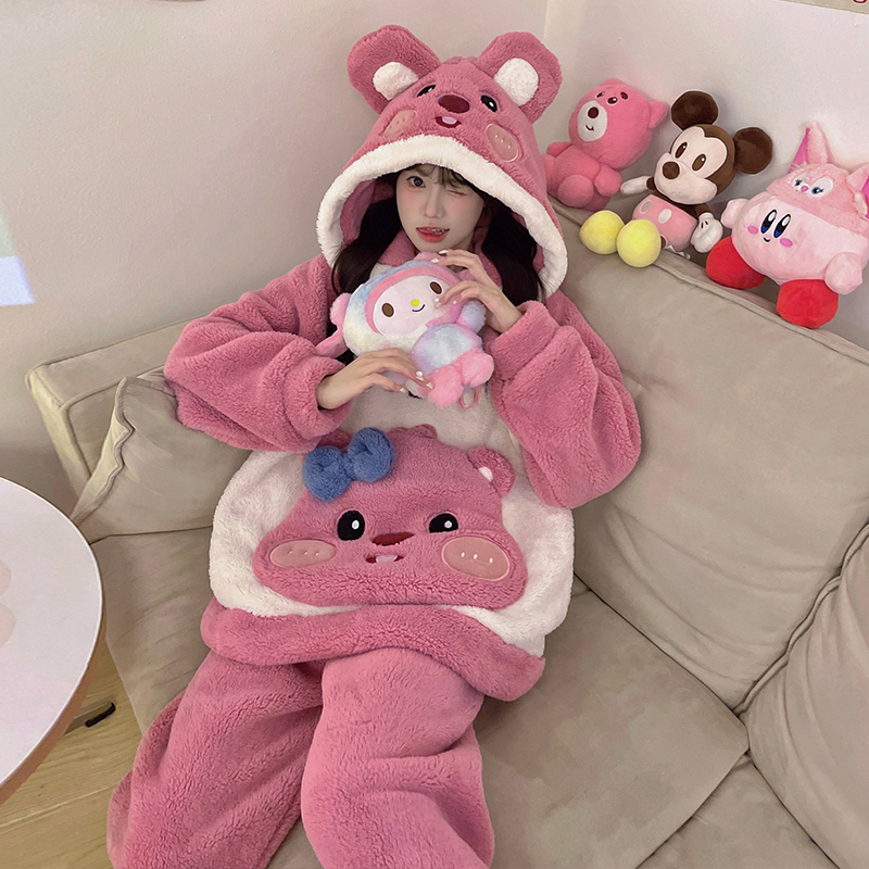 珊瑚绒睡衣女秋冬季加厚绒可外穿