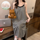 2026新款 带胸垫吊带睡裙女夏季 云朵棉薄款 条纹可外穿睡衣裙家居服