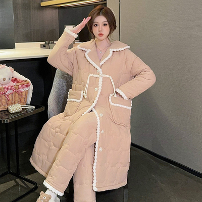 珊瑚绒睡衣女冬季三层夹棉加厚绒