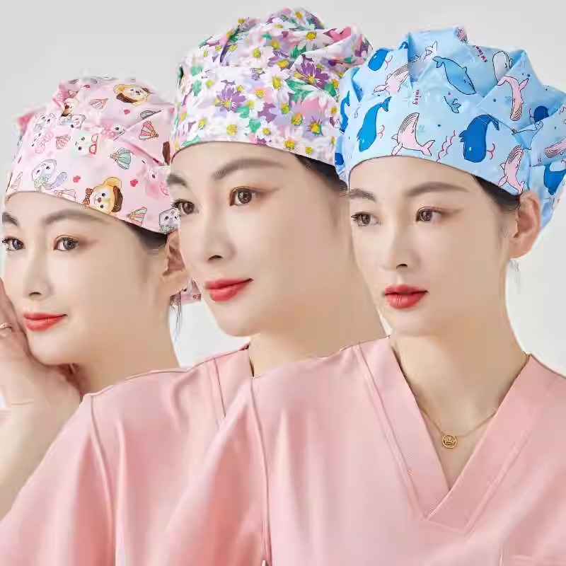 防尘薄款厨房餐饮长发工厂印花帽