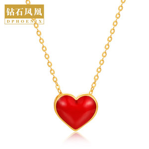 钻石凤凰 黄金吊坠转运珠3D硬金爱心吊坠女足金999烤漆红心项链