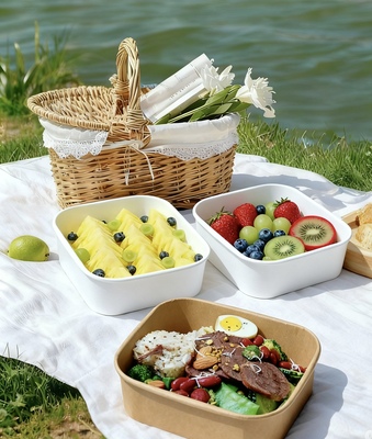 一次性餐盒食品级水果甜品打包盒野餐露营便当盒牛皮纸饭碗带盖