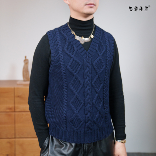 毛衣小哥春秋新款手工编织定制经典时尚V领套头背心马甲男款百搭
