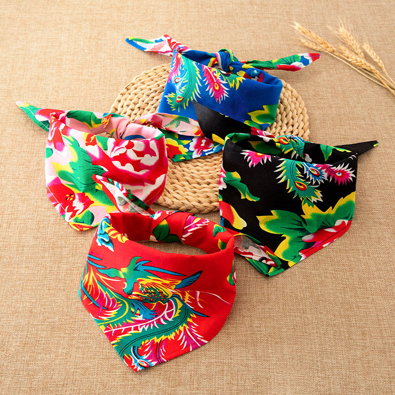 东北大花布头巾 民族风围巾时尚嘻哈风包头三角巾 搞笑演出红方巾