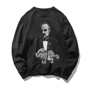 美式恶搞教父电影撸猫印花联名潮牌春秋冬打底圆领卫衣无帽衫男女