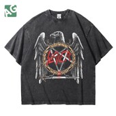 欧美摇滚杀手Slayer乐队潮流水洗重磅大码 宽松纯棉五分短袖 T恤男