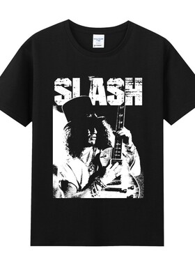 夏装宽松大码纯棉圆领短袖摇滚T恤男衣服枪花枪炮玫瑰slash吉他手